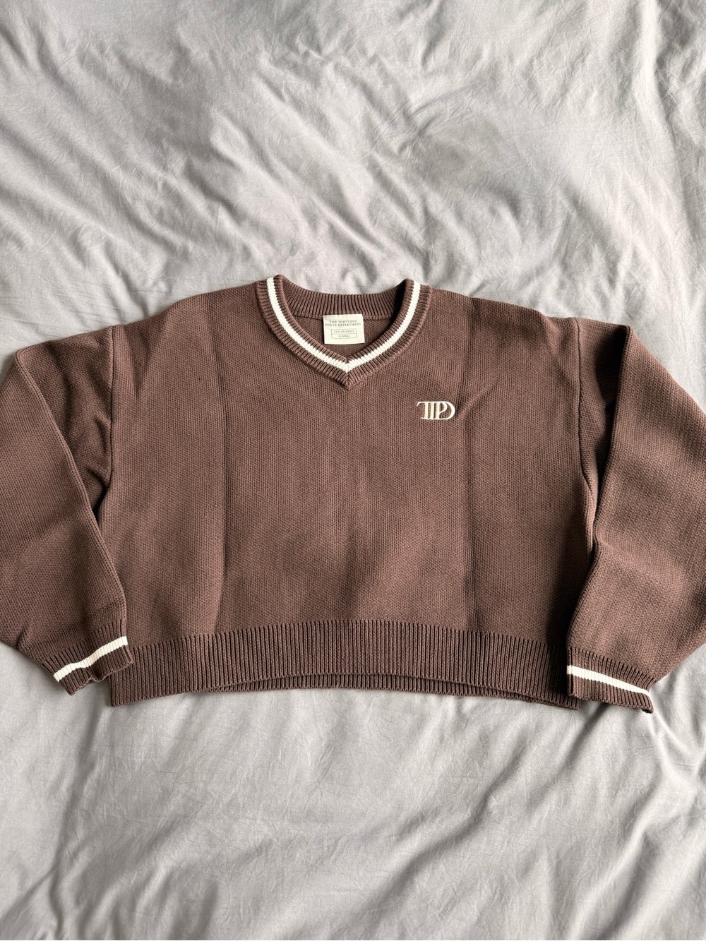 Taylor Swift TTPD Brown V-Neck Cropped Sweater Size XS Official Merch